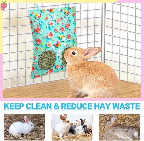UPINS 3 Hay Bag for Rabbits 2-Hole Hanging Hay Feeder Guinea Pig Hay Bags, Hay Feeder for Rabbits Chinchillas Hamsters Small Pets and Animals in Kuwait