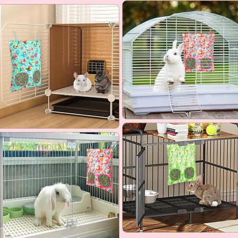 UPINS 3 Hay Bag for Rabbits 2-Hole Hanging Hay Feeder Guinea Pig Hay Bags, Hay Feeder for Rabbits Chinchillas Hamsters Small Pets and Animals in Kuwait