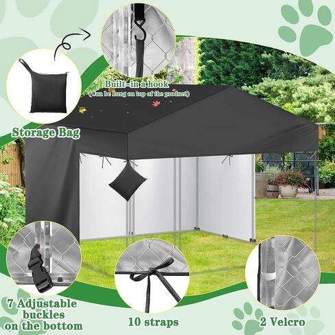 غطاء بيت الكلب في الهواء الطلق نصف تغطية لأغطية بيوت الكلاب شديدة التحمل مقاومة للماء مقاس 10x10FT 600D لأقفاص الكلاب (الغطاء فقط) أسود in Kuwait