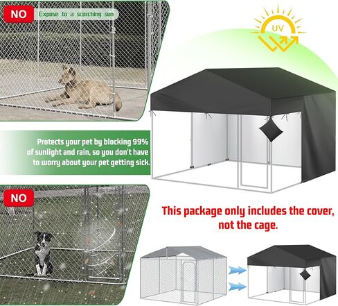 غطاء بيت الكلب في الهواء الطلق نصف تغطية لأغطية بيوت الكلاب شديدة التحمل مقاومة للماء مقاس 10x10FT 600D لأقفاص الكلاب (الغطاء فقط) أسود in Kuwait