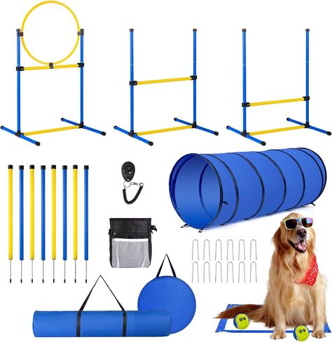 Dog Agility Training Equipment, Dog Agility Course Backyard Set, Pet Outdoor & Indoor Obstacle Course, with Agility Hurdle, Jump Ring, Toy Balls and Storage Bag in Saudi Arabia