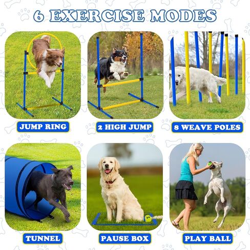 Dog Agility Training Equipment, Dog Agility Course Backyard Set, Pet Outdoor & Indoor Obstacle Course, with Agility Hurdle, Jump Ring, Toy Balls and Storage Bag in Saudi Arabia