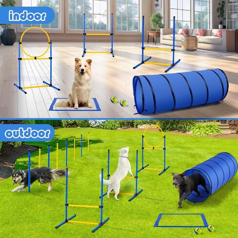 Dog Agility Training Equipment, Dog Agility Course Backyard Set, Pet Outdoor & Indoor Obstacle Course, with Agility Hurdle, Jump Ring, Toy Balls and Storage Bag in Saudi Arabia