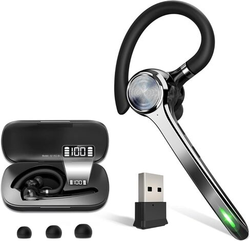 Bluetooth Headset, Wireless Bluetooth Earpiece with 500mAh Charging Case 72 Hours Talking Time Built-in Microphone for iOS Android Cell Phone, V5.1 Hand-Free Headphones for Trucker, Office(Gray) in Saudi Arabia