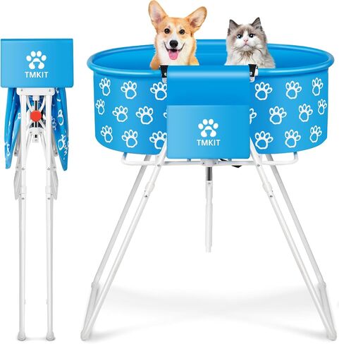 Dog Bathtub for Dogs Blue, Elevated Professional Dog Bath Tub for Pet Bathing Shower and Grooming, Portable Pets Washing Station for Pet Dog Cats with 2 Pack Dog Bath Towel for Drying Dogs in Saudi Arabia