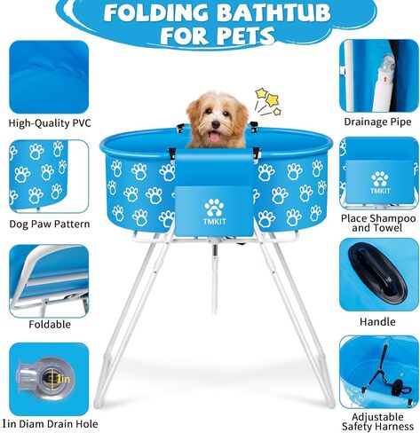 Dog Bathtub for Dogs Blue, Elevated Professional Dog Bath Tub for Pet Bathing Shower and Grooming, Portable Pets Washing Station for Pet Dog Cats with 2 Pack Dog Bath Towel for Drying Dogs in Saudi Arabia