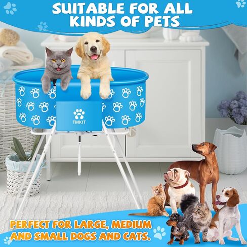 Dog Bathtub for Dogs Blue, Elevated Professional Dog Bath Tub for Pet Bathing Shower and Grooming, Portable Pets Washing Station for Pet Dog Cats with 2 Pack Dog Bath Towel for Drying Dogs in Saudi Arabia