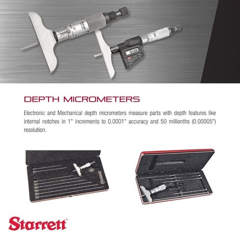 Starrett Micrometer Depth Gage a Combination Ratchet and Speeder in Case - Plain Thimble, 0-6" Range, 0.001" Graduation, 2-1/2" Base, 6 Rods - 440Z-6L in Saudi Arabia
