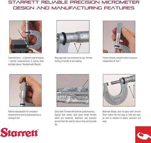 Starrett Micrometer Depth Gage a Combination Ratchet and Speeder in Case - Plain Thimble, 0-6" Range, 0.001" Graduation, 2-1/2" Base, 6 Rods - 440Z-6L in Saudi Arabia