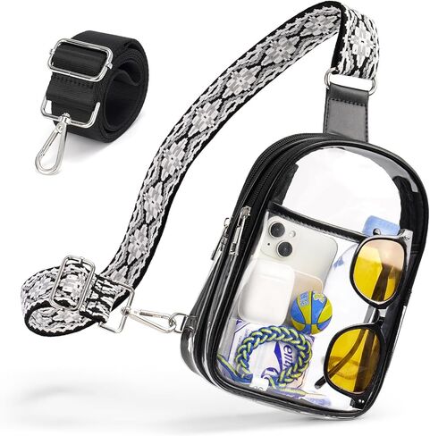 Clear Bag for Stadium Events with 2 Detachable Straps, Sling Bag, Clear Concert Bag for Women/Men, Clear Crossbody Bag, with Adjustable Black & Snowflake Style Straps in Kuwait