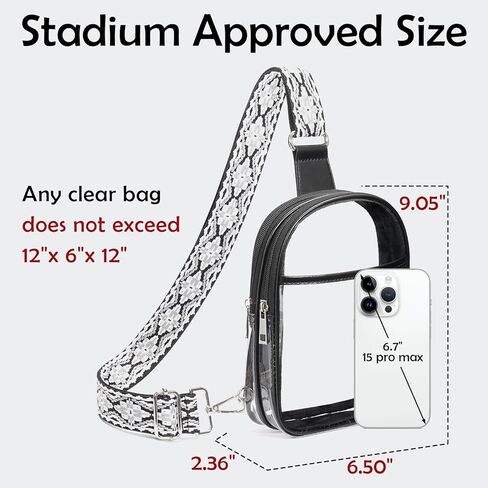 Clear Bag for Stadium Events with 2 Detachable Straps, Sling Bag, Clear Concert Bag for Women/Men, Clear Crossbody Bag, with Adjustable Black & Snowflake Style Straps in Kuwait
