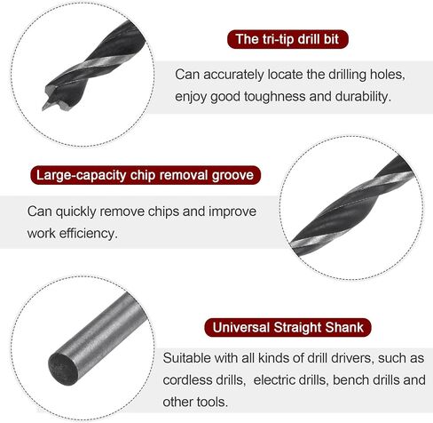2pcs Brad Point Drill Bits 15mm(19/32") Dia Straight Round Shank Metric Brad Point Spiral Twist Drill Bits for Softwood Hardwood Plywood Plastic Rubber, Black in Saudi Arabia