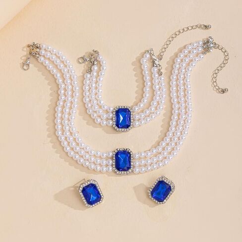 WCRAZYE Pearl Necklace Set for Women Multilayer Boho 1920s Rhinestones Fashion Faux Pearl Beaded Choker Necklaces Pearl Statement Wedding Necklace Bracelet Earrings Set for Costume Accessories (White) in Saudi Arabia