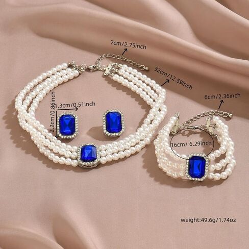 WCRAZYE Pearl Necklace Set for Women Multilayer Boho 1920s Rhinestones Fashion Faux Pearl Beaded Choker Necklaces Pearl Statement Wedding Necklace Bracelet Earrings Set for Costume Accessories (White) in Saudi Arabia