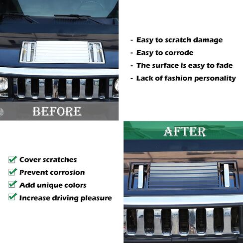 Front Hood Deck Vent Panel Grille Hood Trim Cover Fit for Hummer H2 2003-2009 Accessories, Hood Top Trim Cover (Bright) in Saudi Arabia