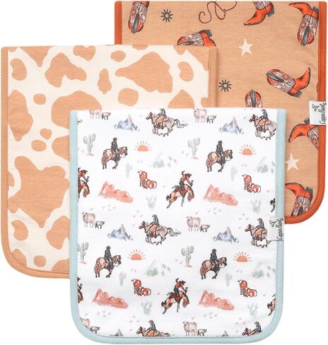 Copper Pearl Premium Baby Burp Cloths - 3-Pack Large Cotton Burp Cloths, Extra Soft Spit Up Rags with 3 Absorbent Layers, Perfect for Baby Boy and Baby Girl Gifts (21" x 10" Size, Clementine Set) in Saudi Arabia