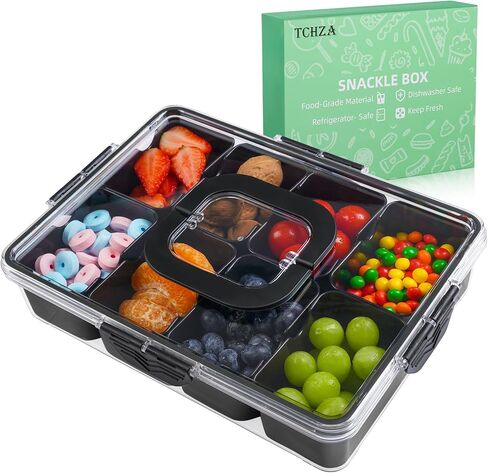 Snackle Box Container - Divided Serving Tray with Lid and Handle - Dishwasher Safety, Charcuterie Board for Portable Snack Platters - Clear Organizer for Fruits Snacks - Perfect for Road Travel Party in Saudi Arabia