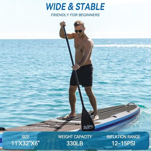 YUSING لوح مجداف قابل للنفخ مع مقعد، 11 × 32 × 6 بوصة SUP، ألواح مجداف للبالغين، لوح مجداف SUP غير قابل للانزلاق مع ملحقات قوارب الكاياك وSUP الممتازة، 3 زعانف قابلة للإزالة in Kuwait