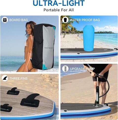 YUSING لوح مجداف قابل للنفخ مع مقعد، 11 × 32 × 6 بوصة SUP، ألواح مجداف للبالغين، لوح مجداف SUP غير قابل للانزلاق مع ملحقات قوارب الكاياك وSUP الممتازة، 3 زعانف قابلة للإزالة in Kuwait