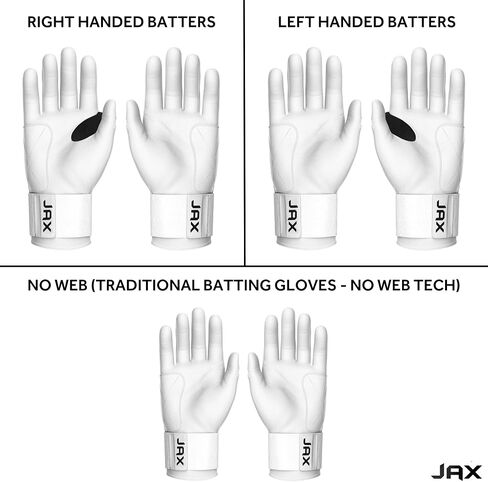 قفازات الضرب من JAX - نموذج بحزام واحد - قفازات البيسبول للشباب والكبار - تقنية Pro Grip Web الاختيارية - قفازات البيسبول والكرة اللينة in Kuwait
