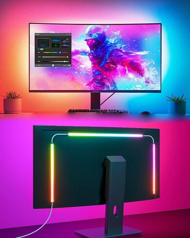 BASON LIGHTING USB Monitor Backlight for 27 inch PC, LED Strip for Monitors, Gaming Monitor Lights, RGB-IC Screen Lights Sync Color LED Strip for Desk Setup Lighting, Music Snyc, Software Control. in Saudi Arabia