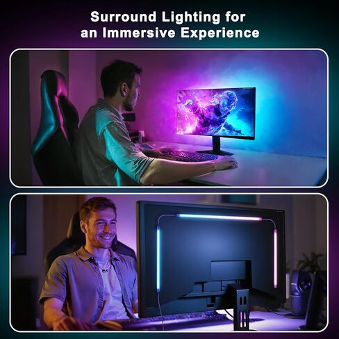 BASON LIGHTING USB Monitor Backlight for 27 inch PC, LED Strip for Monitors, Gaming Monitor Lights, RGB-IC Screen Lights Sync Color LED Strip for Desk Setup Lighting, Music Snyc, Software Control. in Saudi Arabia