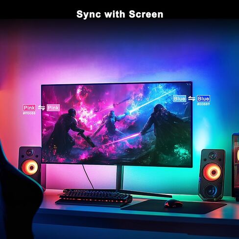 BASON LIGHTING USB Monitor Backlight for 27 inch PC, LED Strip for Monitors, Gaming Monitor Lights, RGB-IC Screen Lights Sync Color LED Strip for Desk Setup Lighting, Music Snyc, Software Control. in Saudi Arabia