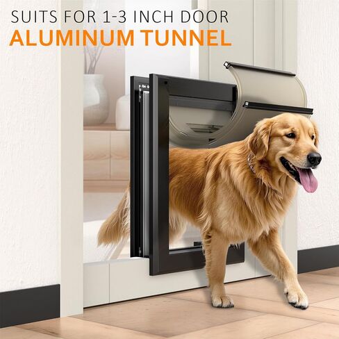 Heavy Duty Dog Door with Double Sliding Lock Panel, Aluminum Large Dog Door for Exterior Door, Magnetic Double Flaps Dog Door for Large and Medium Dog Up to 110LBS (Large,Black) in Saudi Arabia