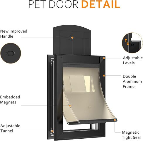 Heavy Duty Dog Door with Double Sliding Lock Panel, Aluminum Large Dog Door for Exterior Door, Magnetic Double Flaps Dog Door for Large and Medium Dog Up to 110LBS (Large,Black) in Saudi Arabia