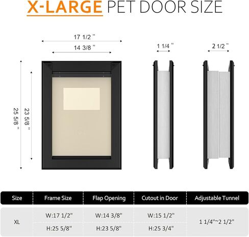 Heavy Duty Dog Door with Double Sliding Lock Panel, Aluminum Large Dog Door for Exterior Door, Magnetic Double Flaps Dog Door for Large and Medium Dog Up to 110LBS (Large,Black) in Saudi Arabia