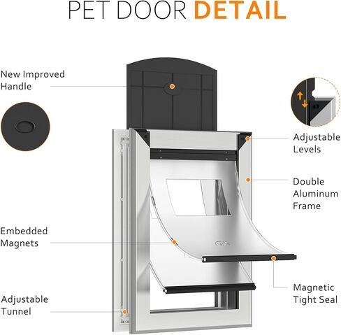 باب الكلب شديد التحمل مع لوحة قفل منزلقة مزدوجة، باب كلب كبير من الألومنيوم للباب الخارجي، باب كلب مغناطيسي مزدوج اللوحات للكلاب الكبيرة والمتوسطة يصل وزنها إلى 110 رطل (كبير، أسود) in Kuwait