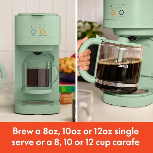 BELLA VersaBrew 2-in1 Coffee Maker, Fits-anywhere™ Kitchenware, Brew 3 Sizes Carafes & Single Serve Cups, Dishwasher Safe Reusable Filter & Filter Holder, Iced Coffee Function, 60oz Tank, Oatmilk in Kuwait