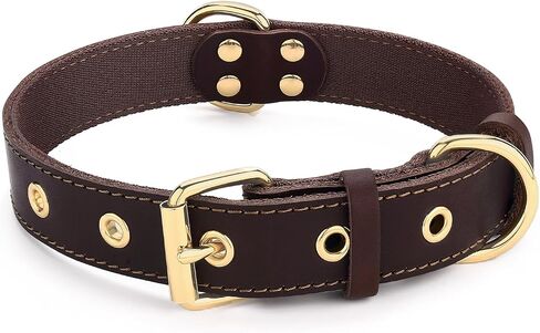 Dog Collar,Genuine Leather Dog Collar for Small,Large,Medium Dogs, Heavy Duty Dog Collars Tactical Dog Collars for Hiking,Training and Outdoor Activities (L:18.6"-25.8" Neck,Black) in Saudi Arabia