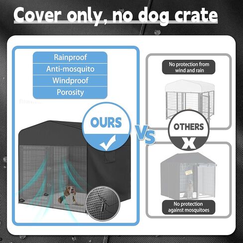 Outdoor Dog Kennel Cover Full Coverage Black 8.1'Dx4.1'W 600D Waterproof and Durable Dog Crate Cover with Mesh Breathable Good Observation（Cover Only） in Saudi Arabia