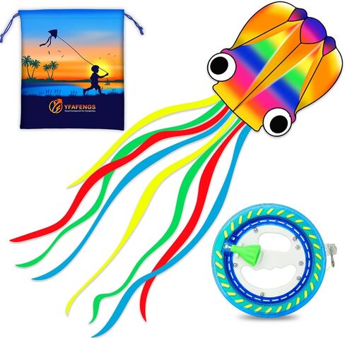 2 Packs (Rainbow+Red) Large Octopus Kite,Big Beach Kite for Outdoors Activities with Line and Handle in Saudi Arabia