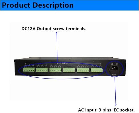 EVERSECU 1.5U/19 حامل حامل 9 قنوات DC12V 10 أمبير PTC فيوز CCTV مزود طاقة مع صندوق معدني، قابس تيار متردد لكاميرات الأمان، مسجلات الفيديو الرقمية، كاميرات IP، كاميرات CCTV in Kuwait