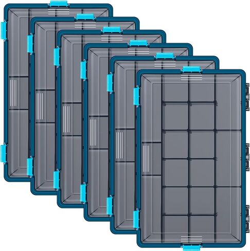 6 Pack Fishing Tackle Boxes Waterproof Tackle Box Trays with Removable Dividers 3600 Tackle Trays Plastic Storage Organizer Bait Vault Camouflage Tackle Box for Freshwater Saltwater in Saudi Arabia