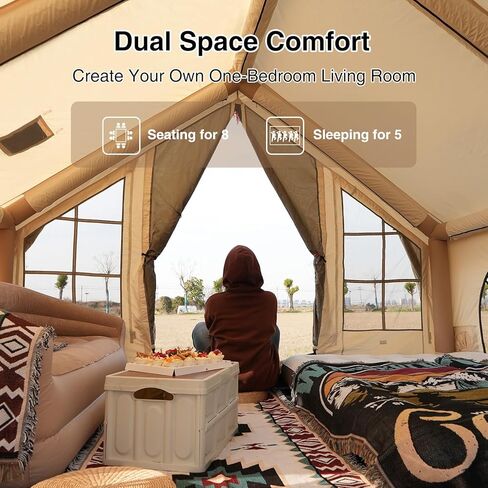 خيمة قابلة للنفخ للتخييم مقاس 7.8 × 7.8 قدم، لا تحتاج إلى تجميع، خيمة تخييم فاخرة لـ 1/2/3 أشخاص، أكسفورد مقاوم للماء، بيج in Kuwait