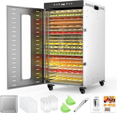 Commercial Dehydrator, 20-Layer Food Dehydrator with LED Light, 1600W, 24H Timer, Large Food Dryer Dehydrated for Homemade Jerky, Fruits, Dog Treats, Vegetables, Herbs, and Snacks in Saudi Arabia