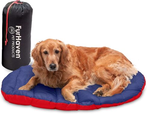 Furhaven Outdoor Travel Dog Bed for Large/Medium Dogs w/ Carry Bag, Washable & Foldable, Great for Crates & Kennels - Trail Pup Travel Pillow Mat w/ Stuff Sack Bag - Paprika/Camo-Paw, Large in Saudi Arabia