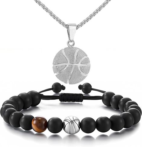 2pcs Football Jewelry Kit, Adjustable Football Bracelet and Football Pendant Necklace, Quality Fitness Jewelry, Fine Jewelry Gift Box, Football Jewelry Kit Gifts for Boys Player Son Grandson in Saudi Arabia
