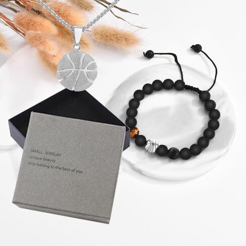 2pcs Football Jewelry Kit, Adjustable Football Bracelet and Football Pendant Necklace, Quality Fitness Jewelry, Fine Jewelry Gift Box, Football Jewelry Kit Gifts for Boys Player Son Grandson in Saudi Arabia