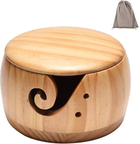 Wooden Yarn Bowl,Crochet Bowl with Lid,Knitting Yarn Bowls, Yarn Storage Bowl Handmade Craft with Storagebag for DIY Knitting Crocheting Accessories in Saudi Arabia