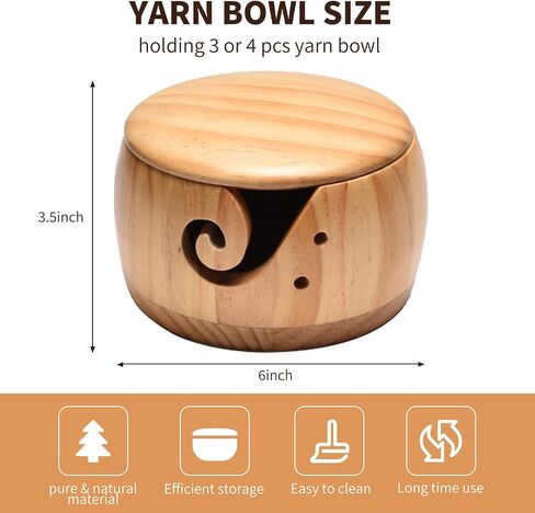 Wooden Yarn Bowl,Crochet Bowl with Lid,Knitting Yarn Bowls, Yarn Storage Bowl Handmade Craft with Storagebag for DIY Knitting Crocheting Accessories in Saudi Arabia