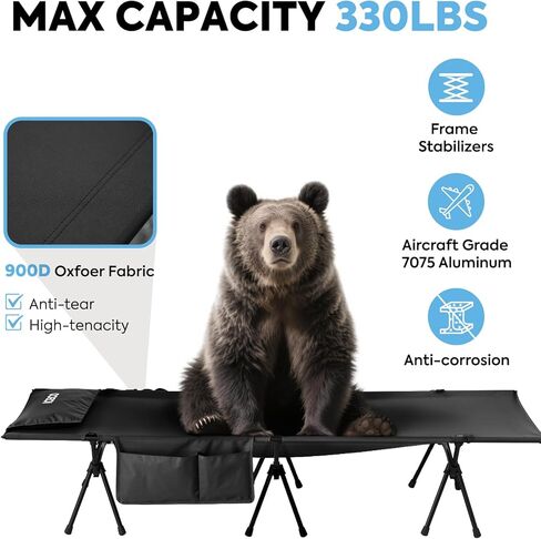 ICECO Extra Large Camping Cot for Adults, Portable Bed Sleeping Cot, Ultra-Stable Folding Bed Supports 400 Lbs, Ideal for Tent, Outdoor, Hiking, Travel, RV, Beach in Kuwait