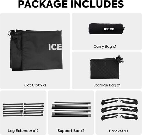 ICECO Extra Large Camping Cot for Adults, Portable Bed Sleeping Cot, Ultra-Stable Folding Bed Supports 400 Lbs, Ideal for Tent, Outdoor, Hiking, Travel, RV, Beach in Kuwait