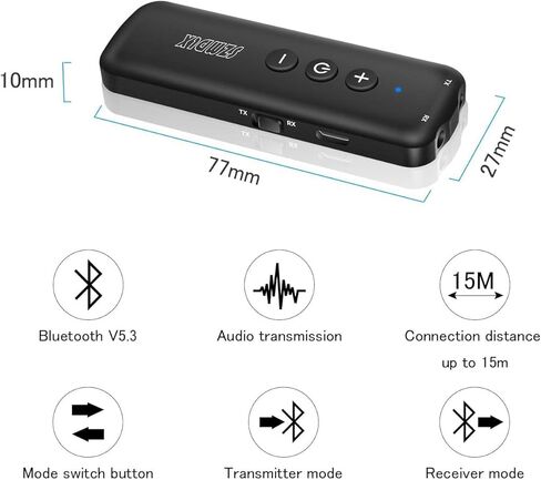 SZMDLX Bluetooth Transmitter Receiver for tv, Bluetooth 5.0 Transmitter 3 in 1, Portable Wireless Adapter, Bluetooth Audio Adapter with 3.5mm AUX Stereo Output, TV, car, Home Stereo System in Kuwait