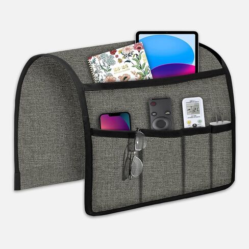 منظم مسند الذراع للأريكة من جويويل، حامل جهاز التحكم عن بعد للأريكة القابلة للاستلقاء، وحقيبة كرسي بذراع مع 5 جيوب للمجلات، والكمبيوتر اللوحي، والهاتف، والآيباد، بيج in Kuwait