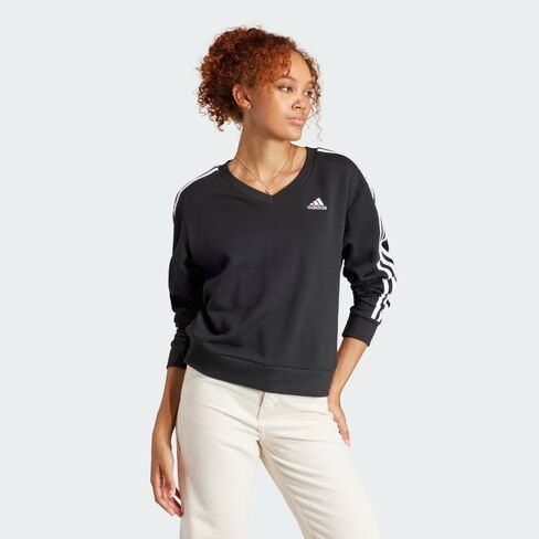 adidas Essentials 3-Stripes V-Neck Sweatshirt Preloved Fig MD in Saudi Arabia