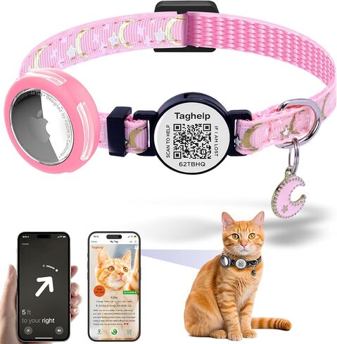 طوق قطط مقاوم للماء قابل للفصل من AirTag، طوق قطط GPS مع حامل علامة Apple Air، أطواق تعقب القطط مع أمان للقطط البنات مع علامة معرف QR الذكية، القطط والجراء (وردي) in Kuwait